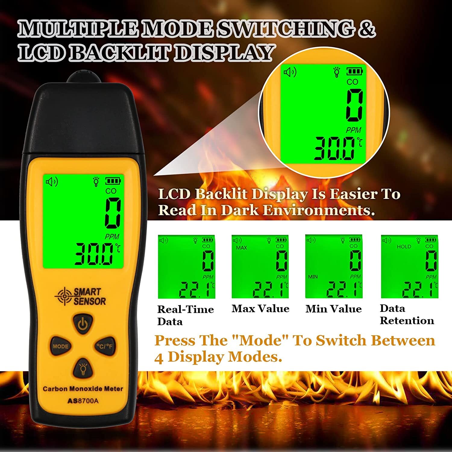 Handheld Carbon Monoxide Meter,CO Detector,Portable CO Gas Leak Detector Meter