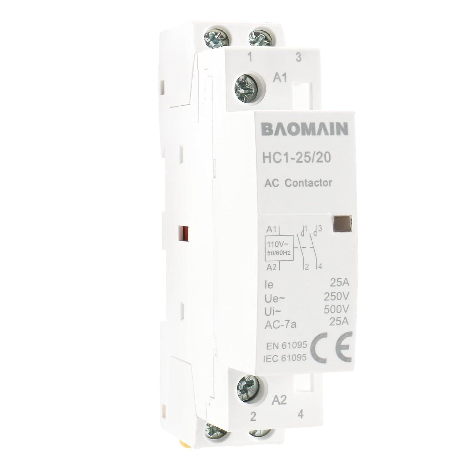 110V AC 2-Pole Modular Contactor, 25A 2NO Normally Open, DIN Rail Mount for H…