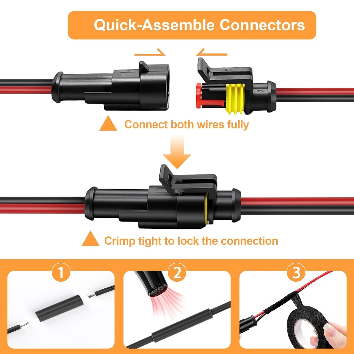 2 Pin Waterproof Connectors – 14AWG Quick Disconnect for Automotive & Marine Use