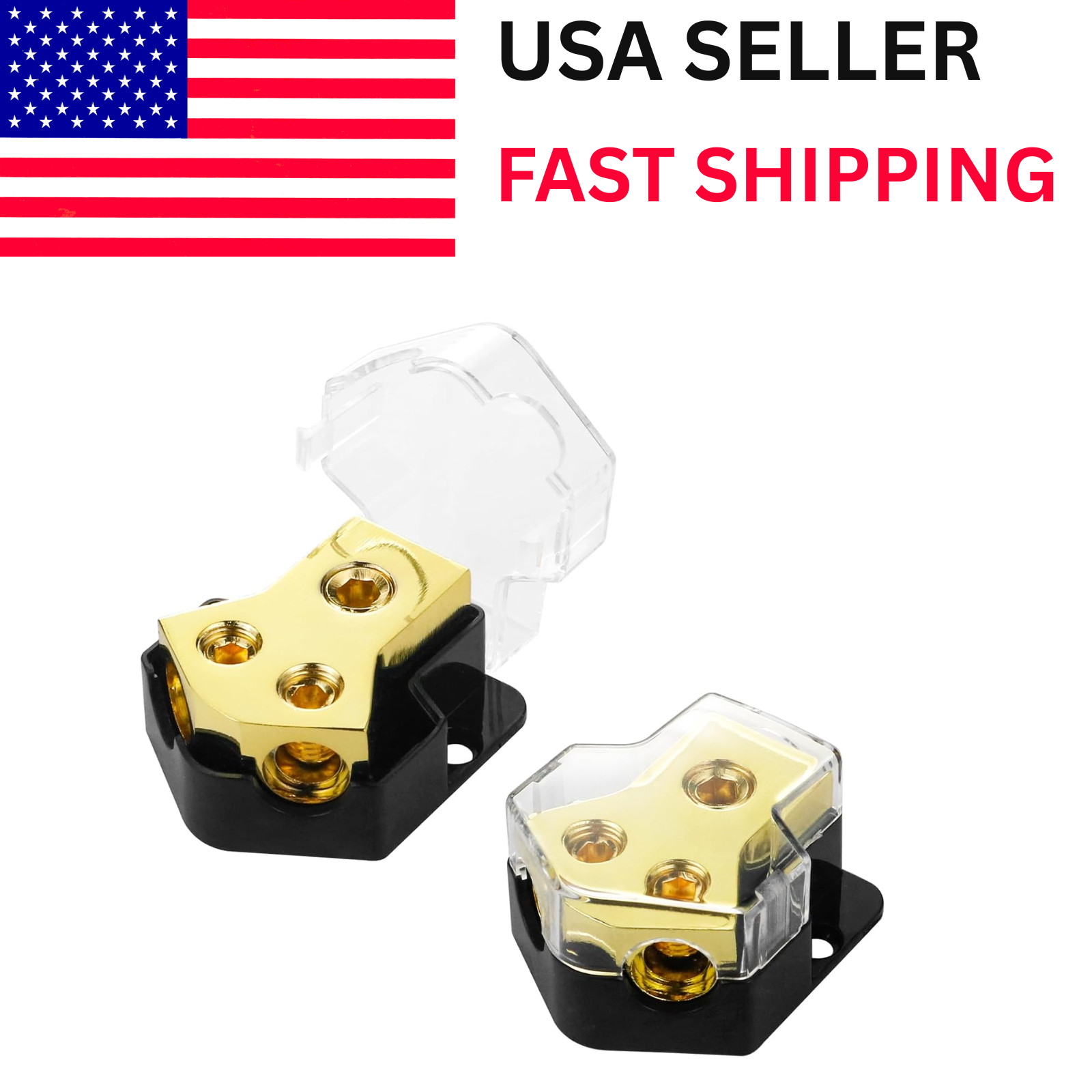 2-Way Distribution Block 0 Gauge In & Out Car Audio Amp Power Ground Distributor