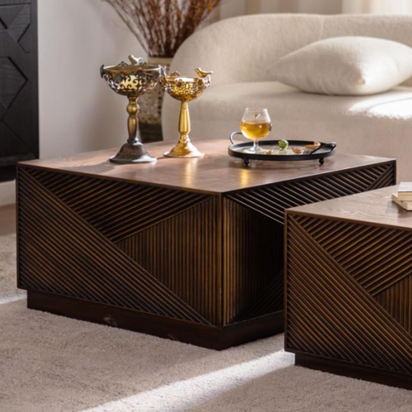 KEIKI 27.56″ Modern Square Coffee Table, No Assembly Required, Walnut Color M…