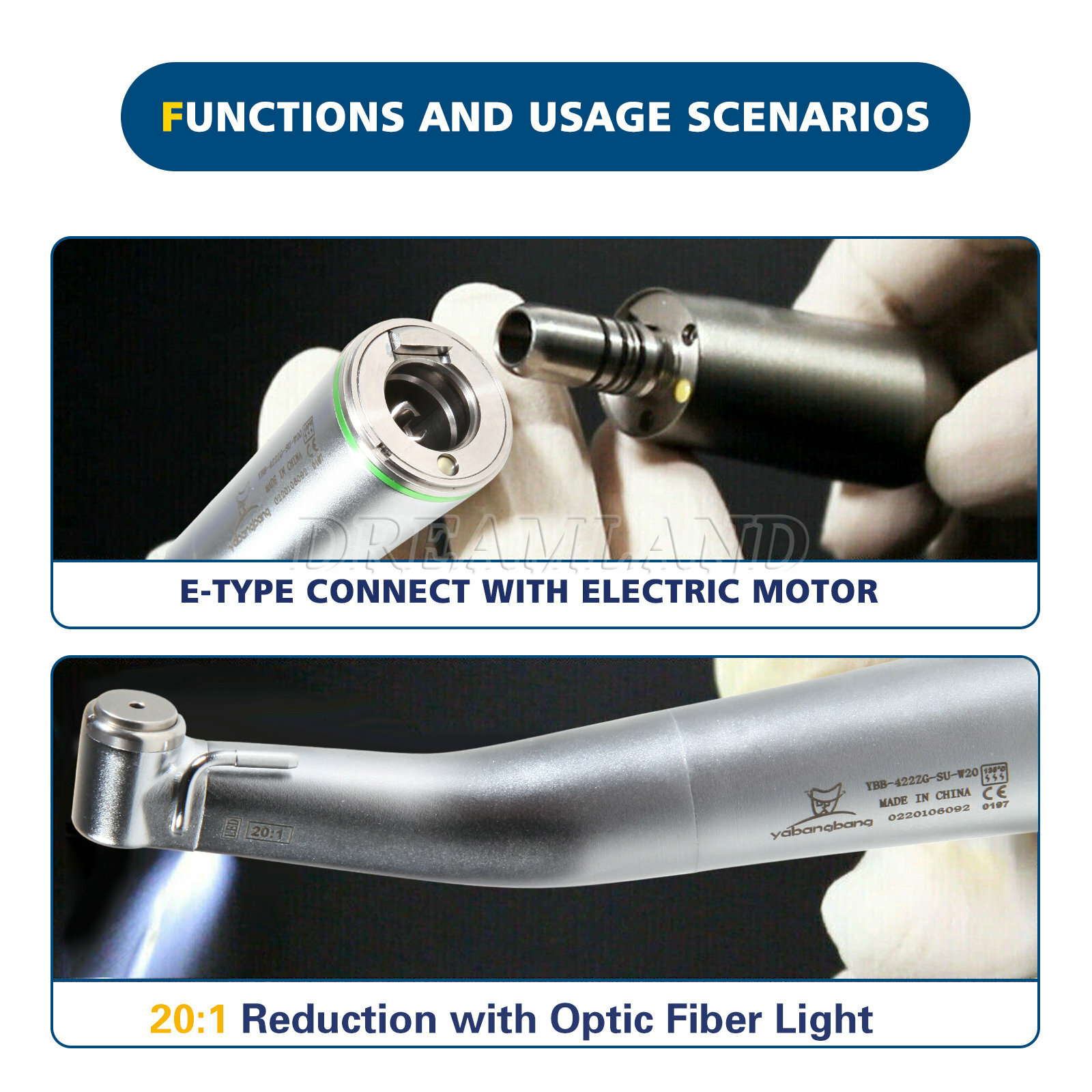 Dental 20:1 LED Fiber Optic Implant Contra Angle Handpiece SG20L Fit NSK Ti-Max