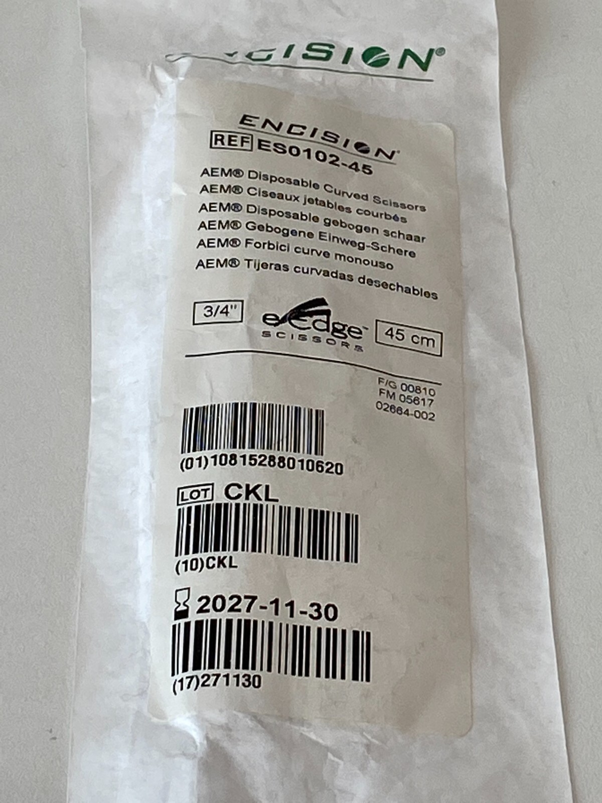 *D1: Lot of 2 Encision Curved Scissors ES0102-45 Exp. 11-2027 & 04-2028