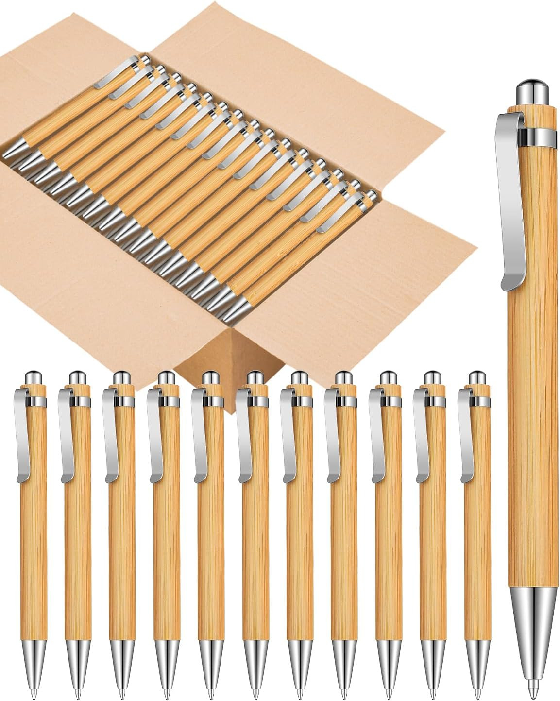 200Pcs Bamboo Pens Bulk Wooden Bamboo Pens Engraving Wooden Ballpoint Pen Custom
