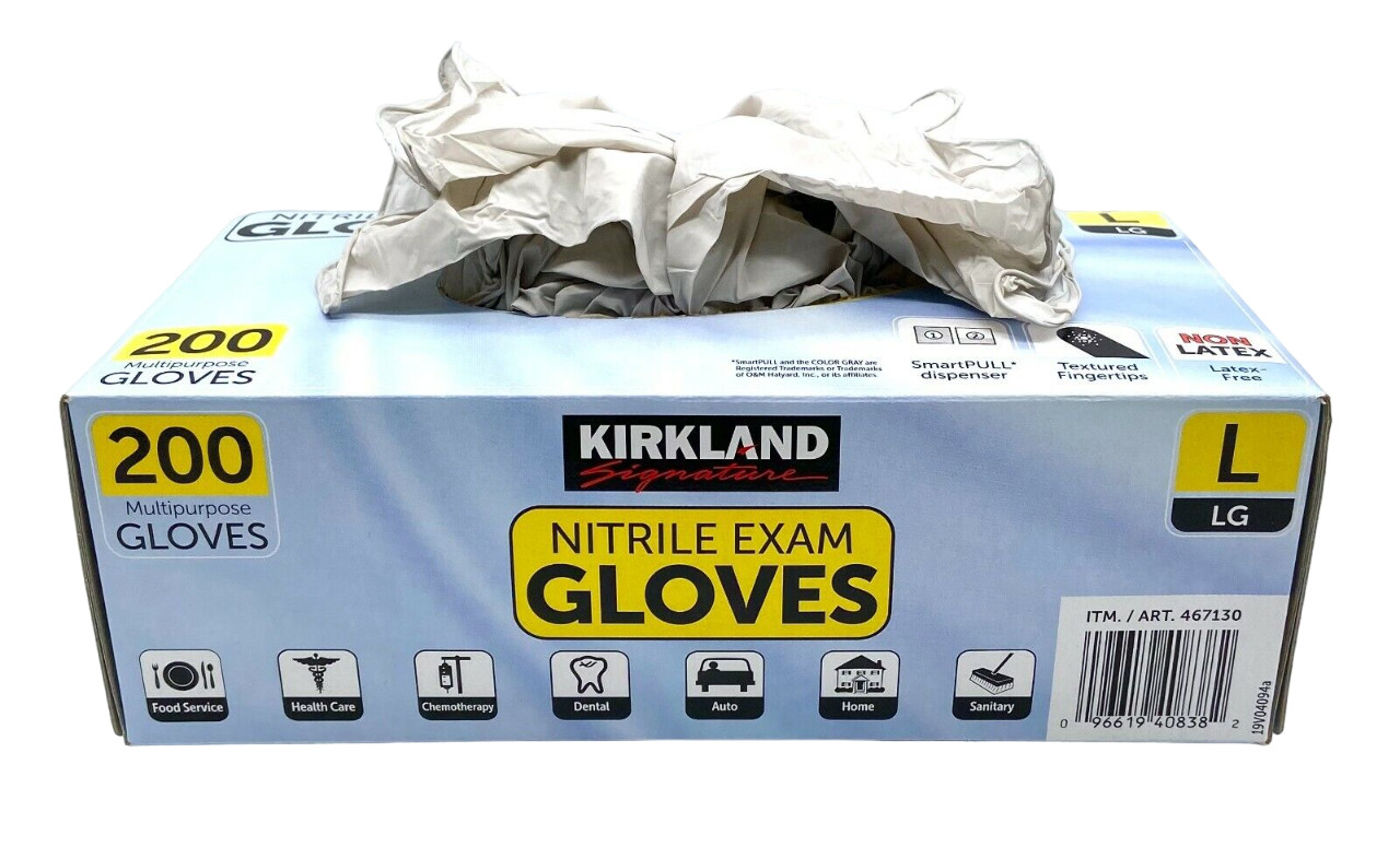 Kirkland Signature Nitrile Exam Powder-Free Exam Gloves – LARGE – 200 Count