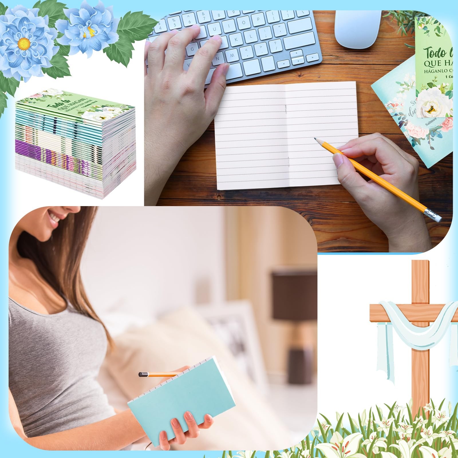 50pcs Small Spanish Christian Notebooks, Mini Floral Pocket Notepads Gifts fo…
