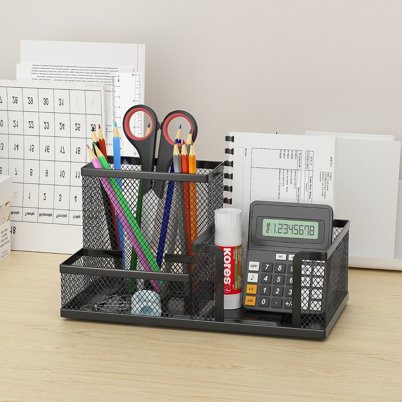 Black Mesh Desk Organizer 3 Tier Storage with Pencil Holder Office Home Use