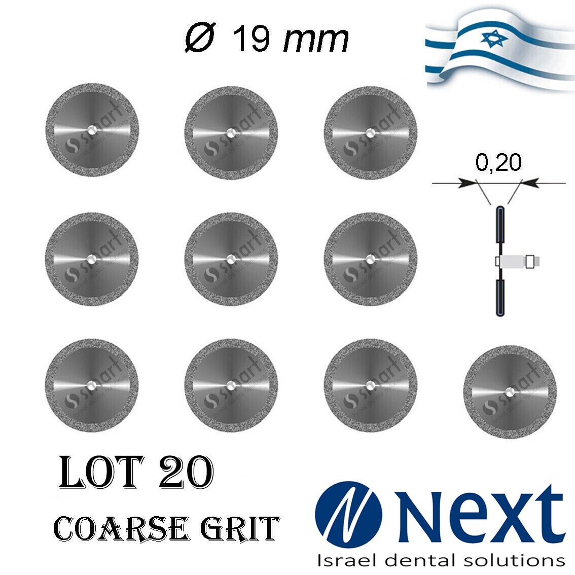 Lot X 20 Dental lab Diamond Discs Israel Made ceramic acrylic coarse grit 19 m 7