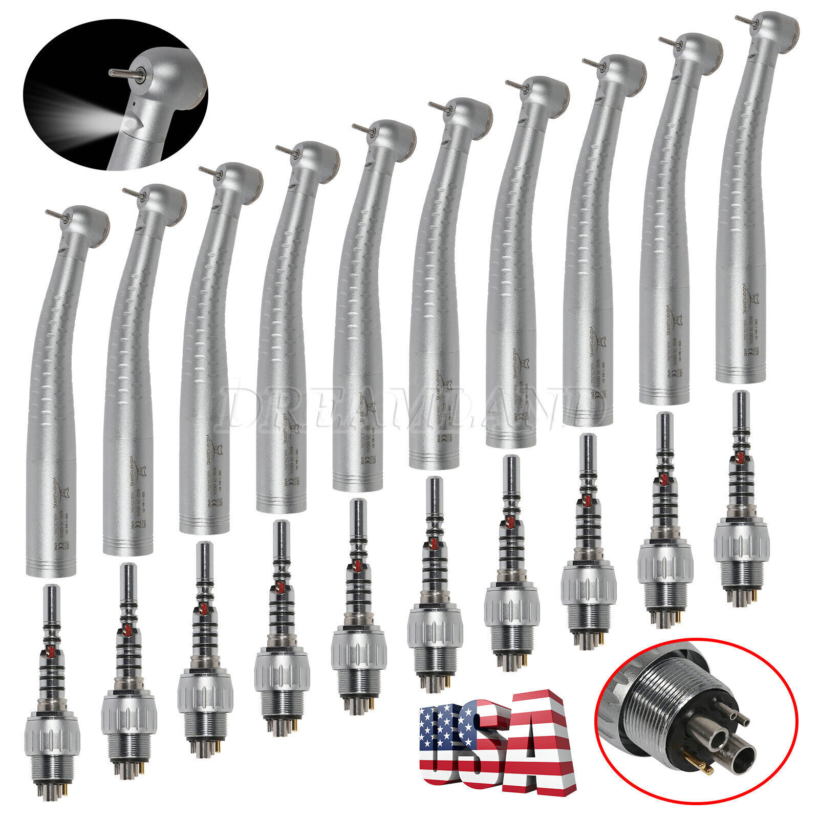 1-10 KaVo Style Dental Fiber Optic High Speed Handpiece 6Hole LED Coupler YD6