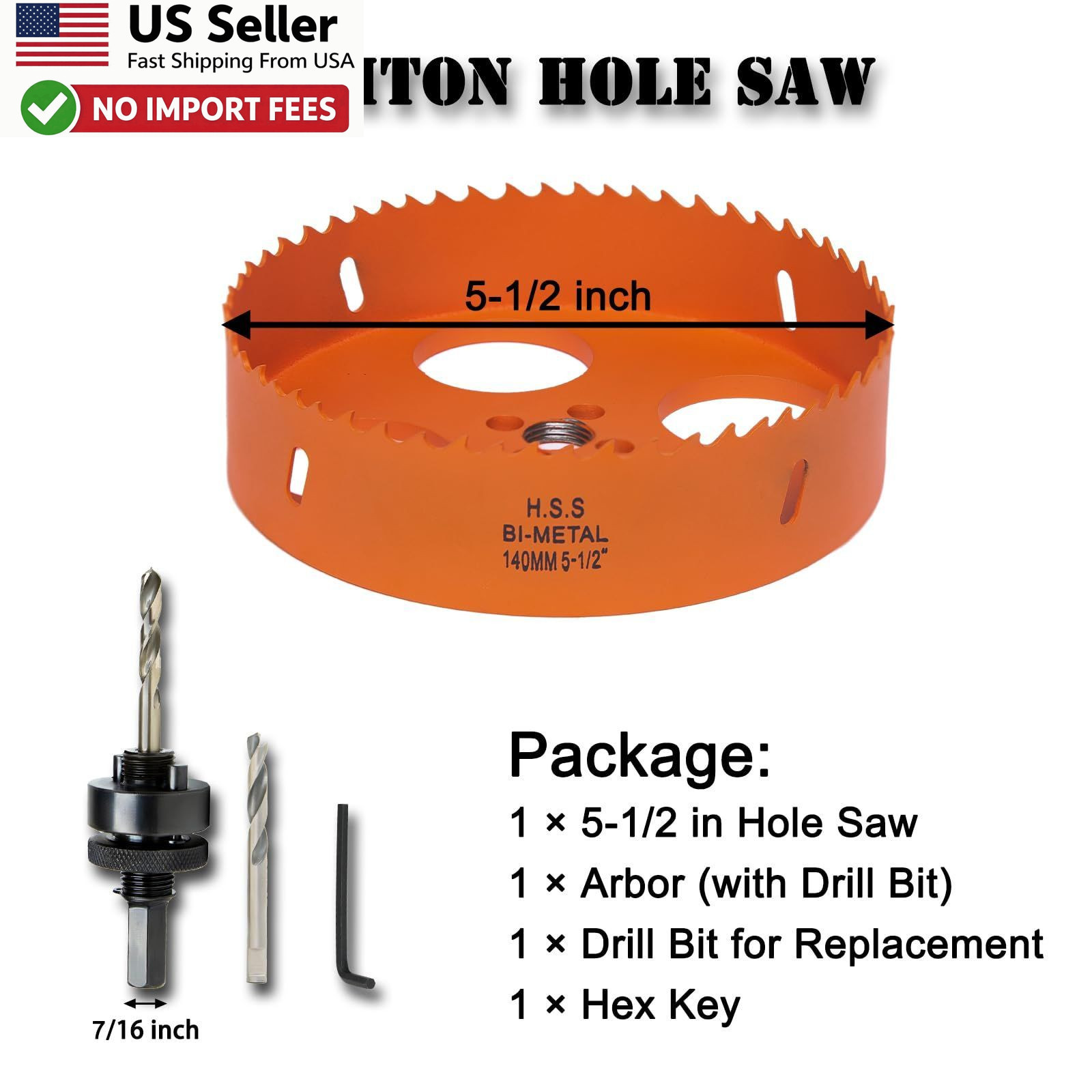 5.5 Inch Bi-Metal Hole Saw w/ Arbor for Metal Wood Plastic FROM USA