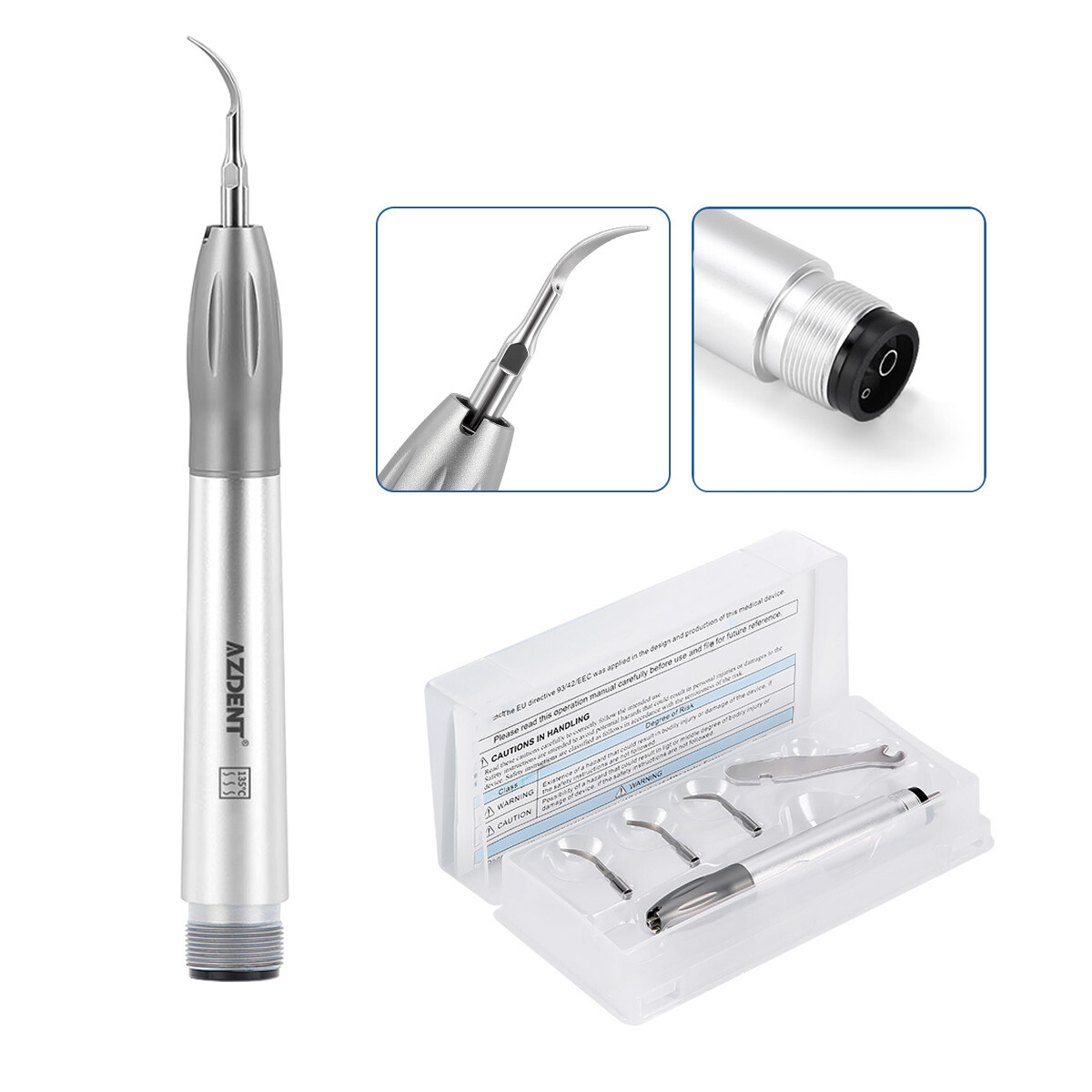 AZDENT Dental Ultrasonic Air Perio Scaler Handpiece Hygienist 2/4Hole+3 Tips USA