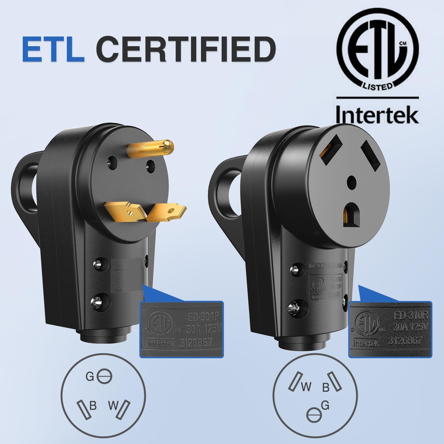 30 Amp RV Replacement Plug and Receptacle NEMA TT 30P TT 30R Heavy Duty Black