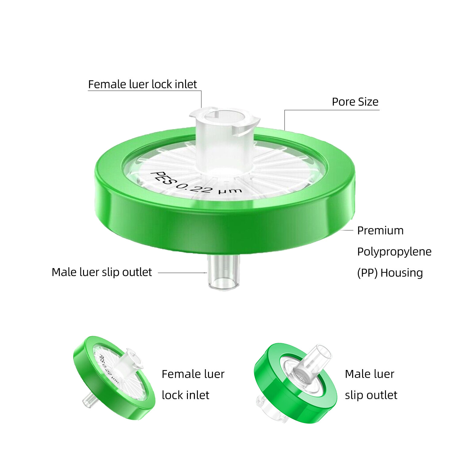 100PCS PES Syringe Needle Filter 25mm 0.22μm Disposable Hydrophilic Prefilter GC
