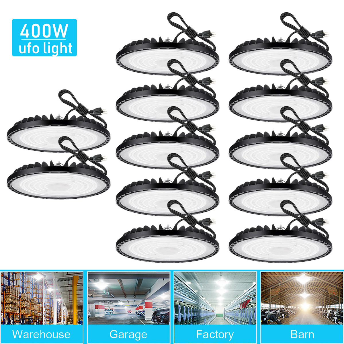 12Pcs 400W UFO LED High Bay Light Shop Lights Warehouse Commercial Shop Light