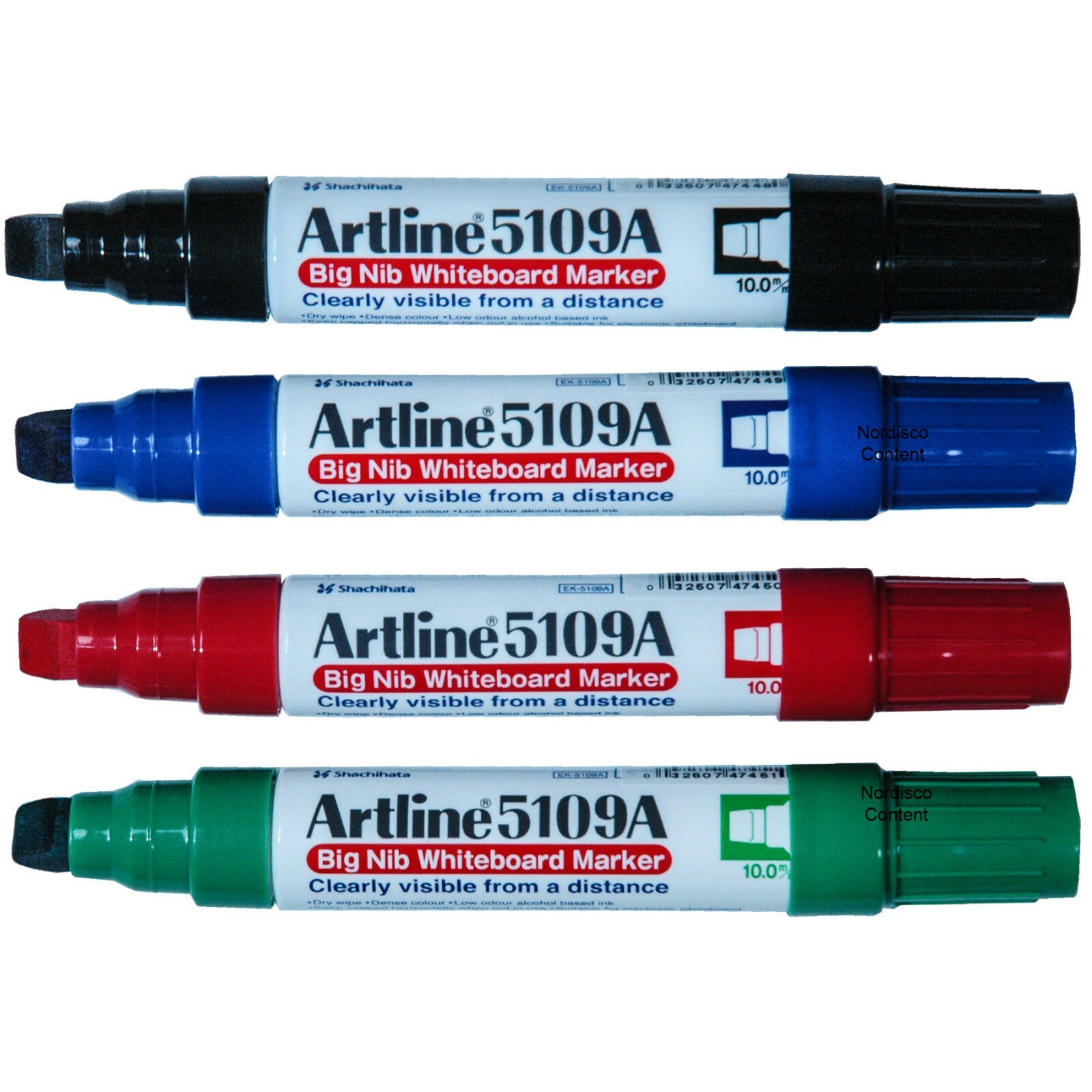 Artline 5109A Big Nib Whiteboard Marker, 10.0mm Chisel Tip, 4-Color Set, 47456