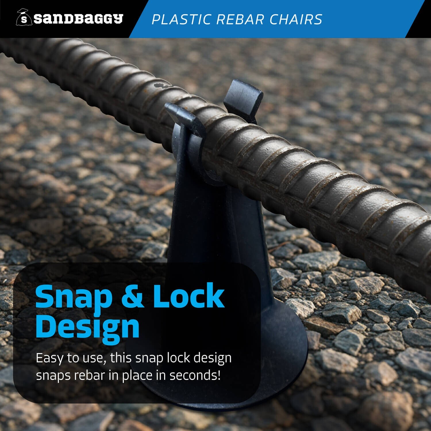 Sandbaggy 2-1/4 Inch Rebar Plastic Chair | Fits Rebar #3 to #5 | Heavy Duty