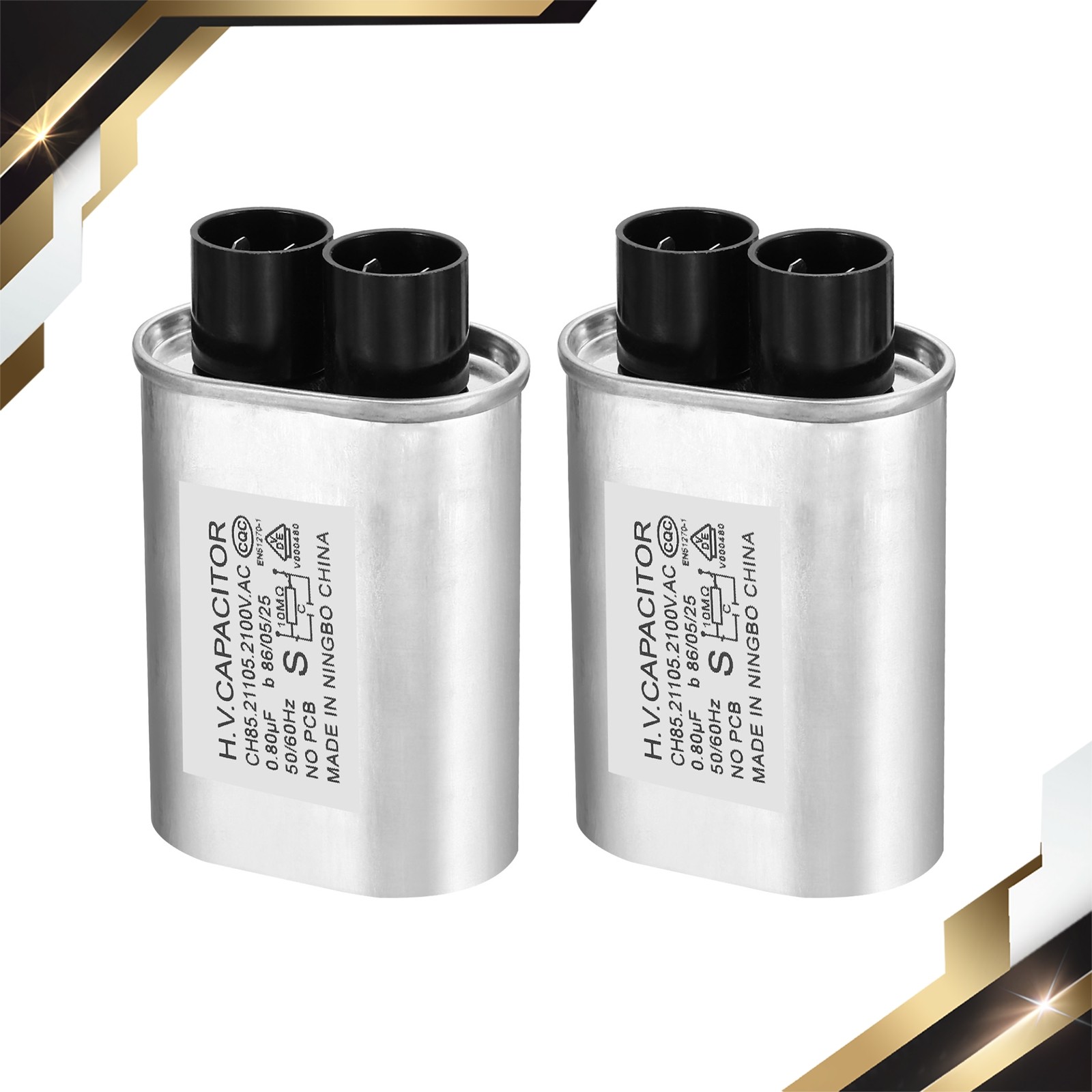 2 x Microwave Capacitor 0.8uF AC 2100V High Voltage 7mm Pin Distance