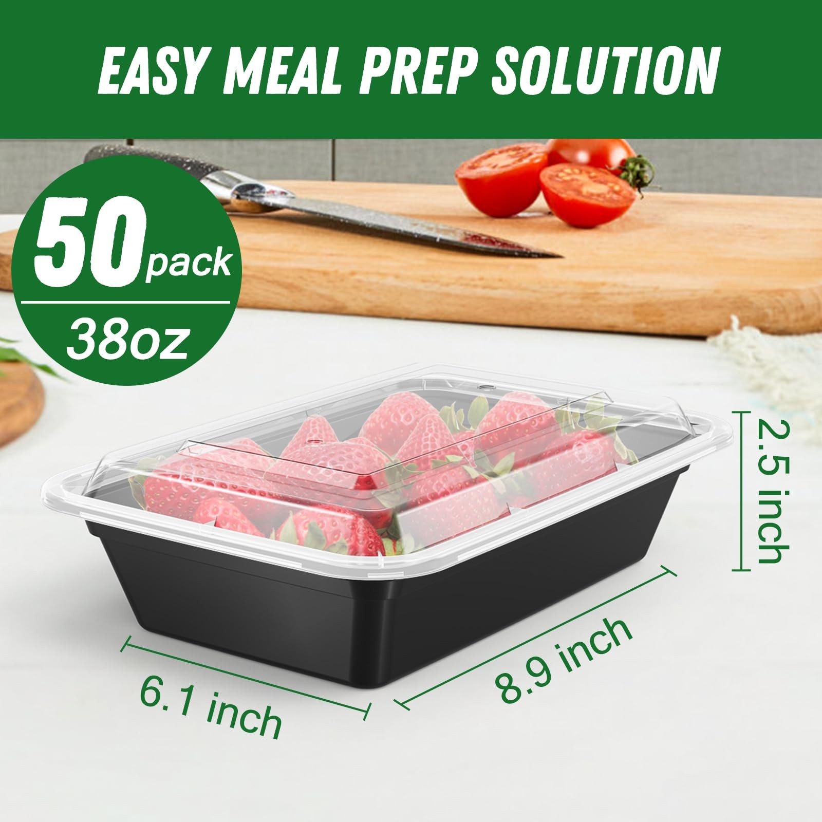 Dealusy 50 Pack (100-Piece) 38 oz Meal Prep Containers Reusable 38 oz, Black