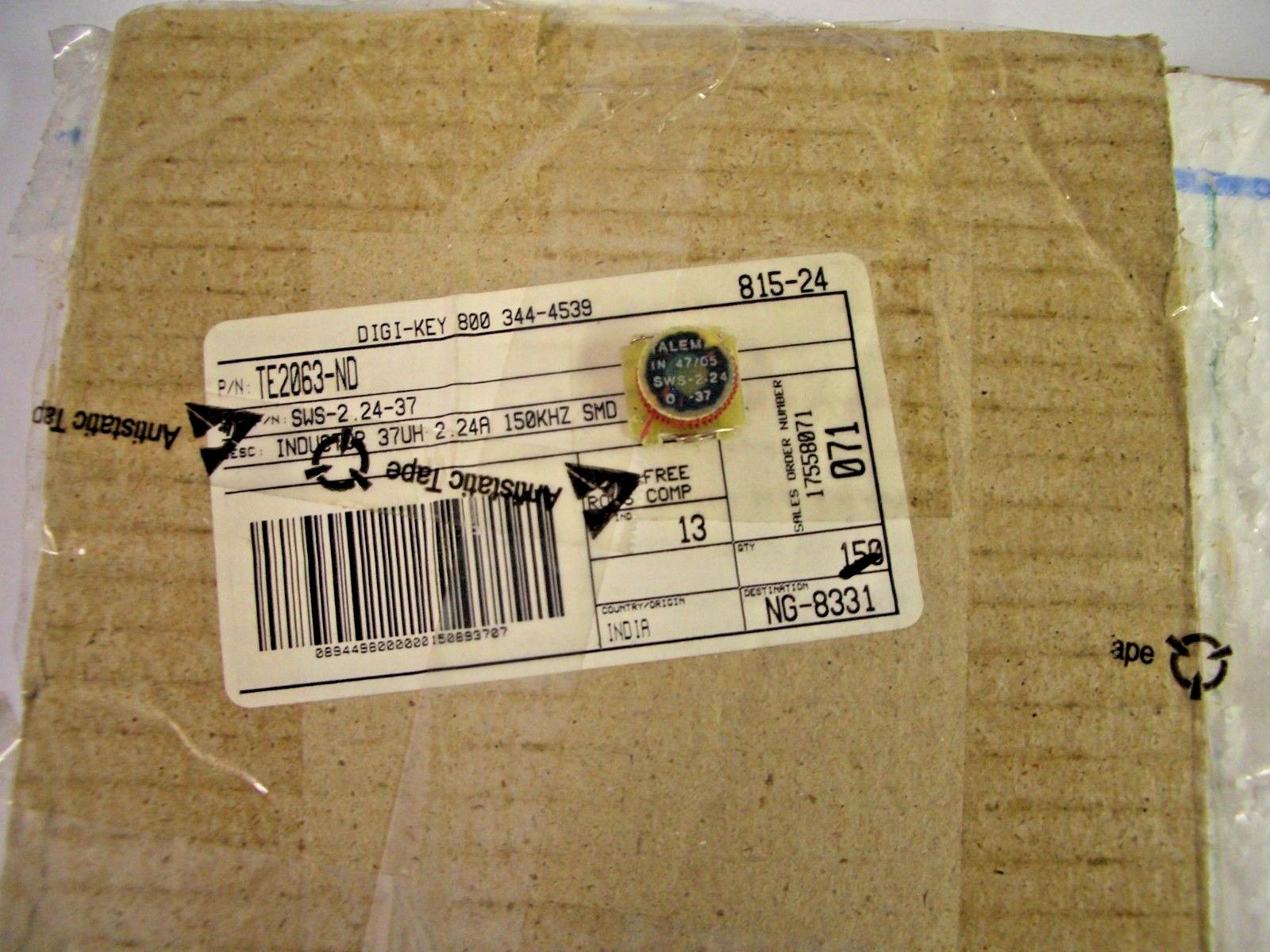 (10 PIECE LOT) SWS-2.24-37, Amgis Toroids, FIXED IND 37UH 2.24A 100 MOHM, ROHS