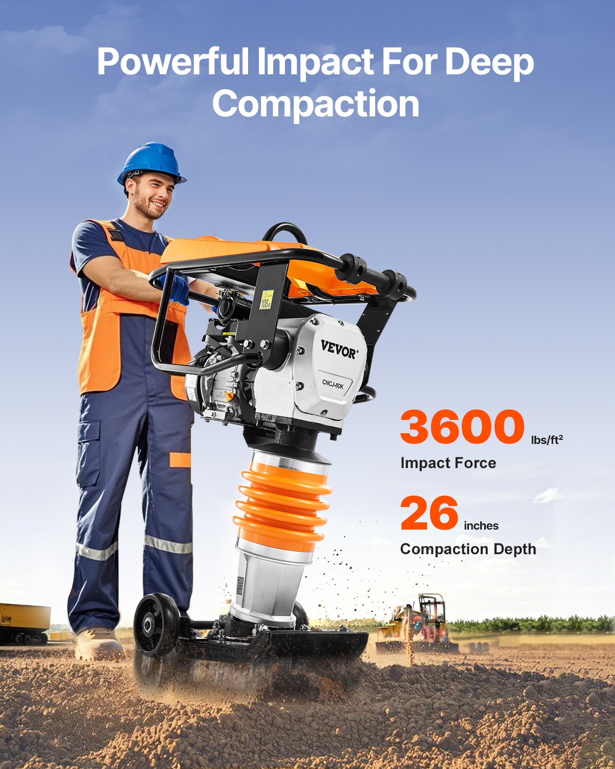 VEVOR 6.5 HP 196 cc Four-Spring Jumping Jack Vibratory Rammer Tamper Compactor