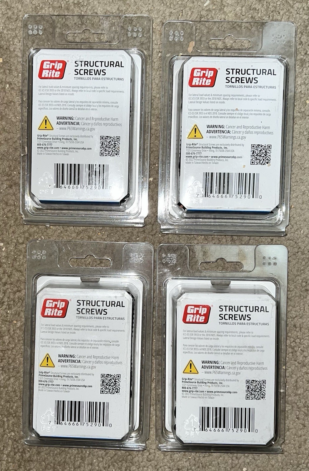 (4) – Grip Rite Structural Screws 5/16″ x 3″ (20 pcs.) GRSSFW516320 80pcs Total