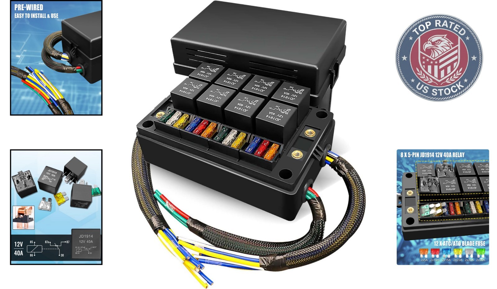 Durable Nylon 12V Relay Fuse Block – Easy Install for Automotive & Marine Use