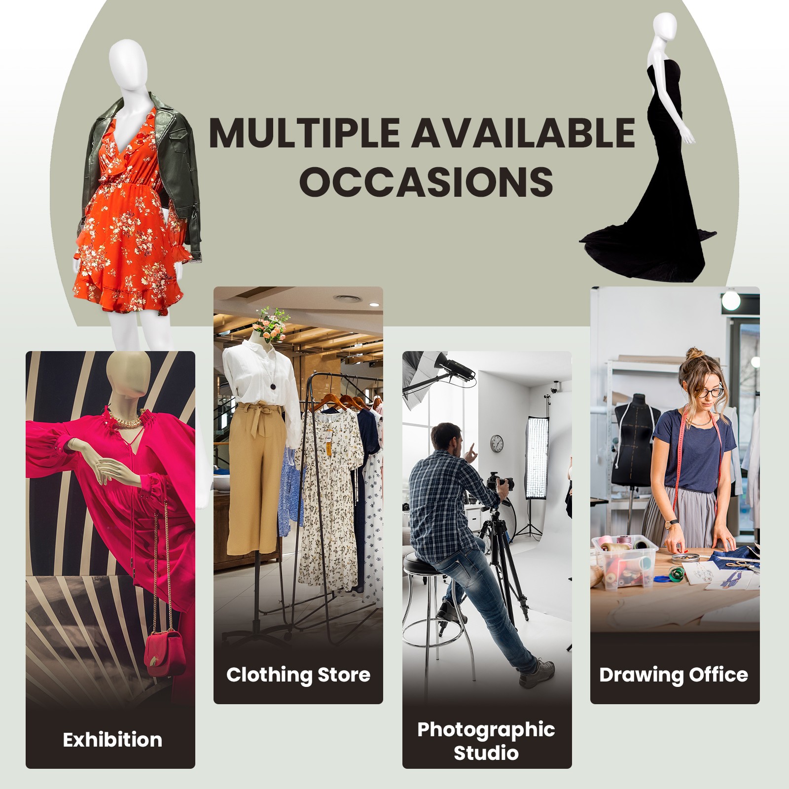 5.8 FT Female Mannequin Egghead Plastic Full Body Dress Form Display