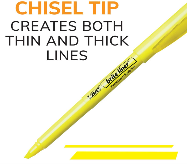 BIC Brite Liner Highlighters, Chisel Tip, School Supplies for Students and Teach