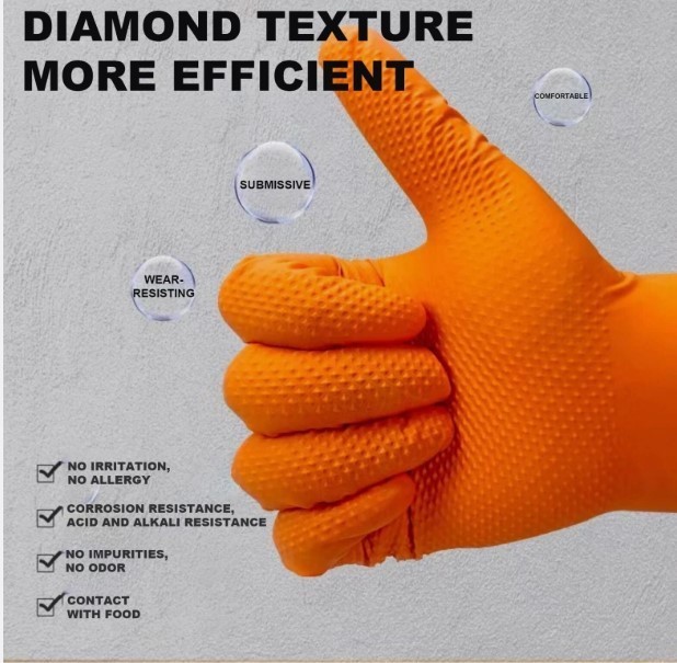 SureCare® SMALL 8 Mil Diamond Textured Orange Nitrile Sure-Tac Disposable Gloves