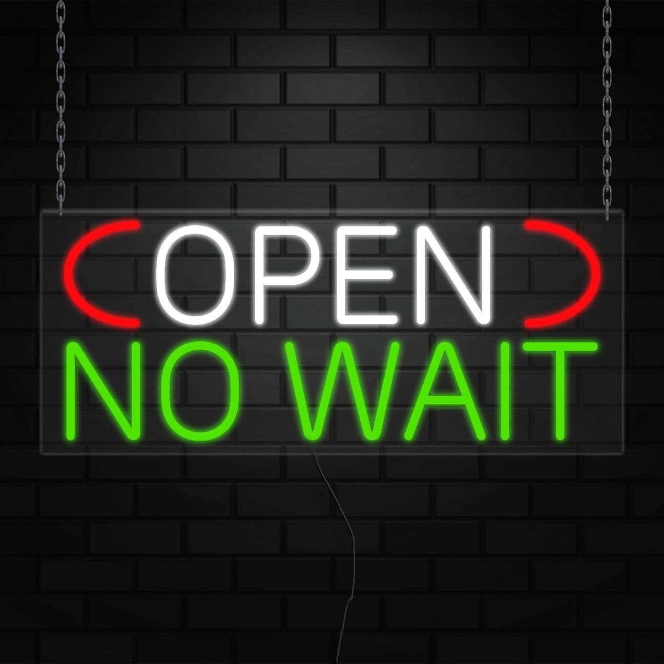 Open No Wait Sign for Business Displays | LED Flex Neon | 32″W x 13″H x 1″D