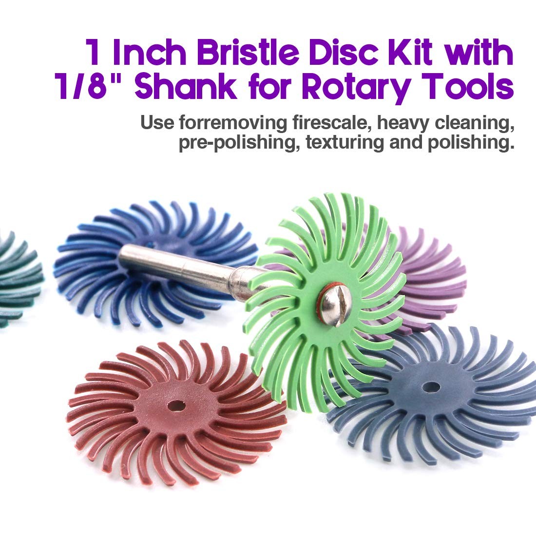 Swpeet 66Pcs 1 Inch 6 Mixed Grit 80/120/220/400/600/1000 Radial Bristle Disc Abr