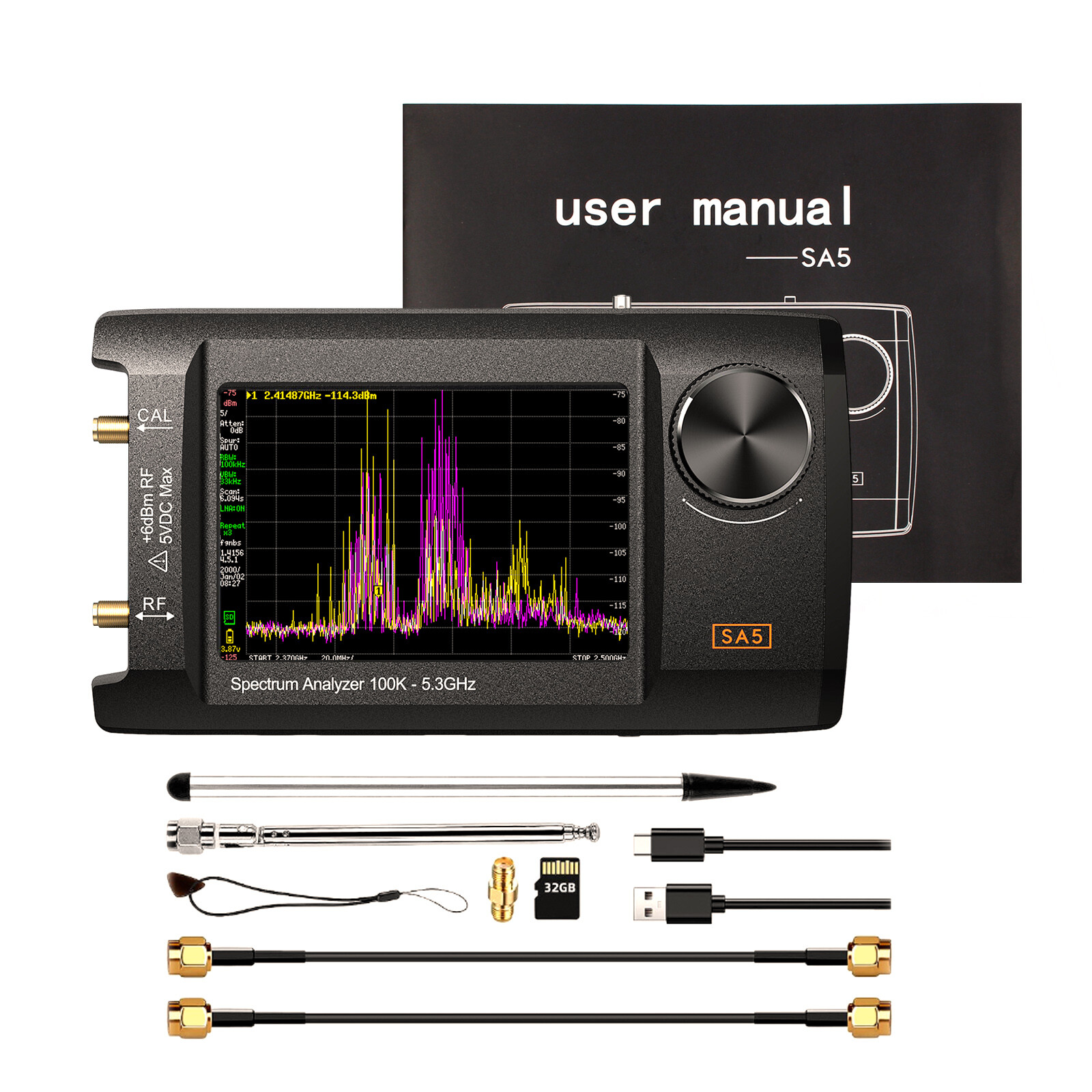 4 Inch IPS LCD SA5 100K-5.3GHz Handheld Spectrum Analyzer Signal Generator US