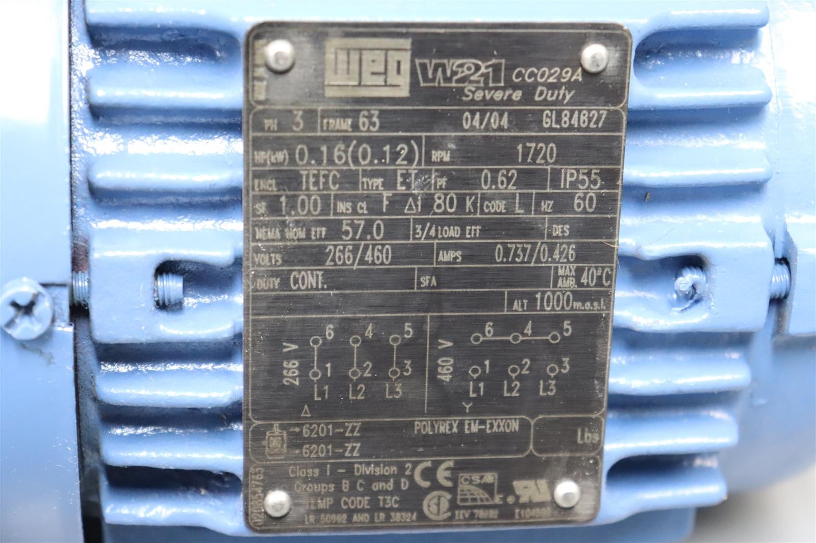 WEG W21 CC029A GL84627 Electric Motor 0.12kW 1720/min Unused