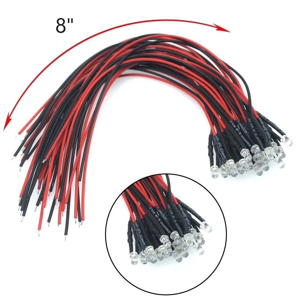 10x UV/Purple LED Light Single Bulb Wired Resistor 5-12V 10mm Large Round Clear