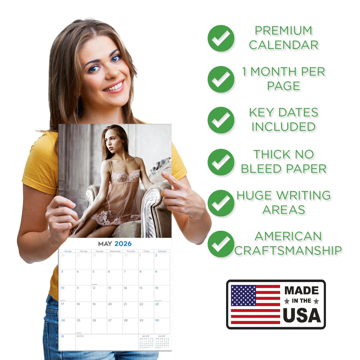 Lingerie Calendar 2026 – Model Wall Calendar – Made in the USA!