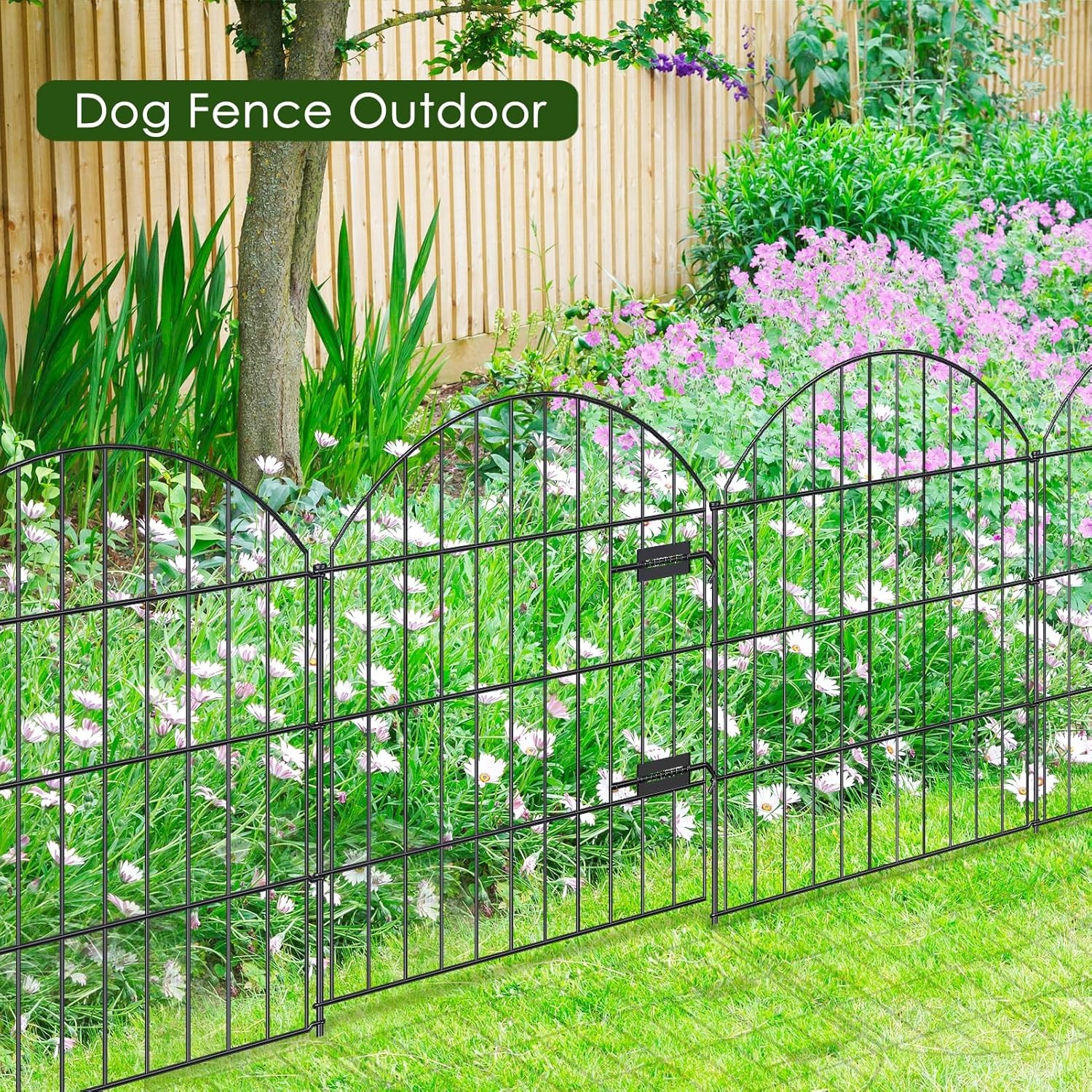 Metal Garden Fence with Gate 28in (H) x 18.7ft (L), 1 Select Size, Black