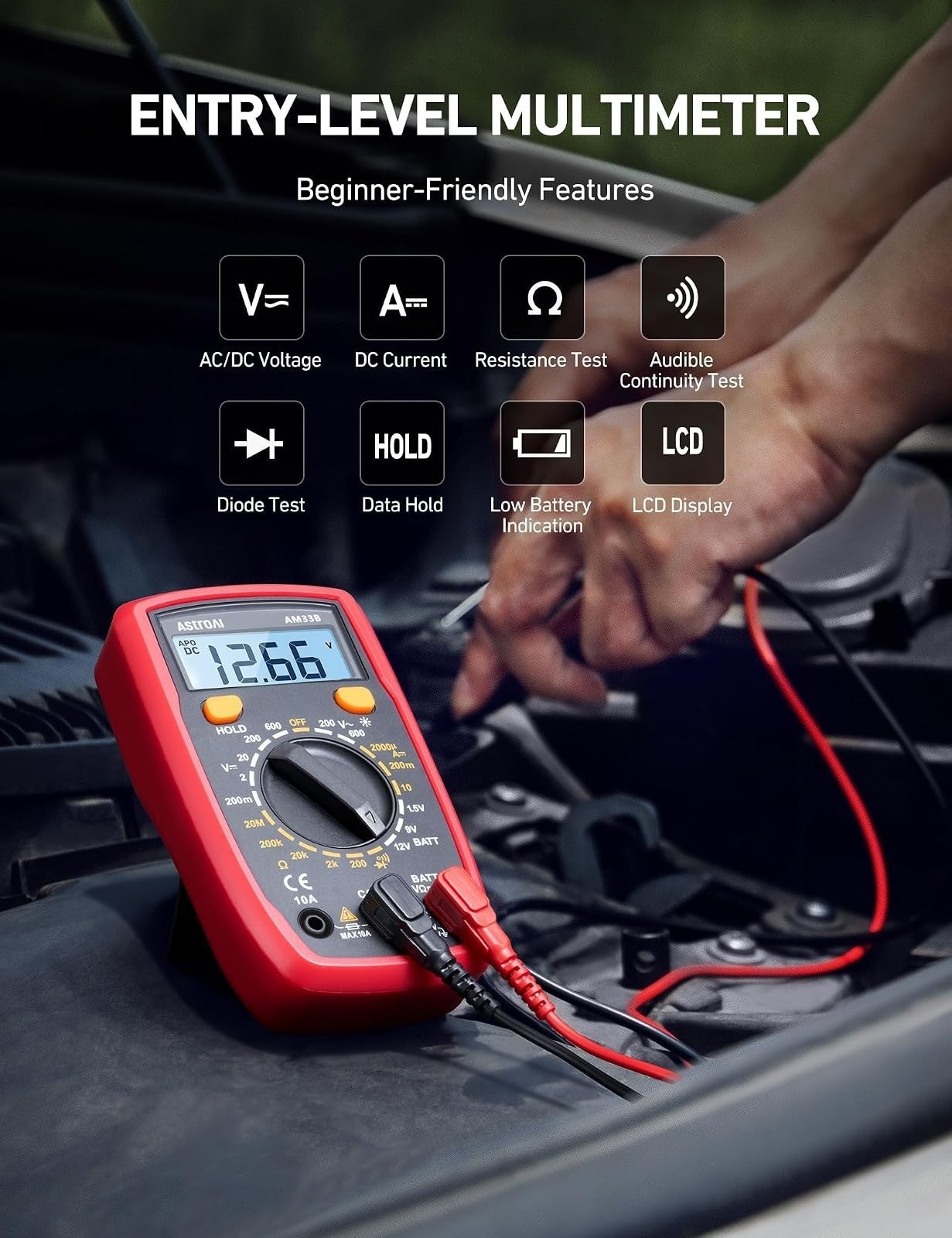 AstroAI Digital Multimeter 2000 Counts AC/DC Voltage Tester