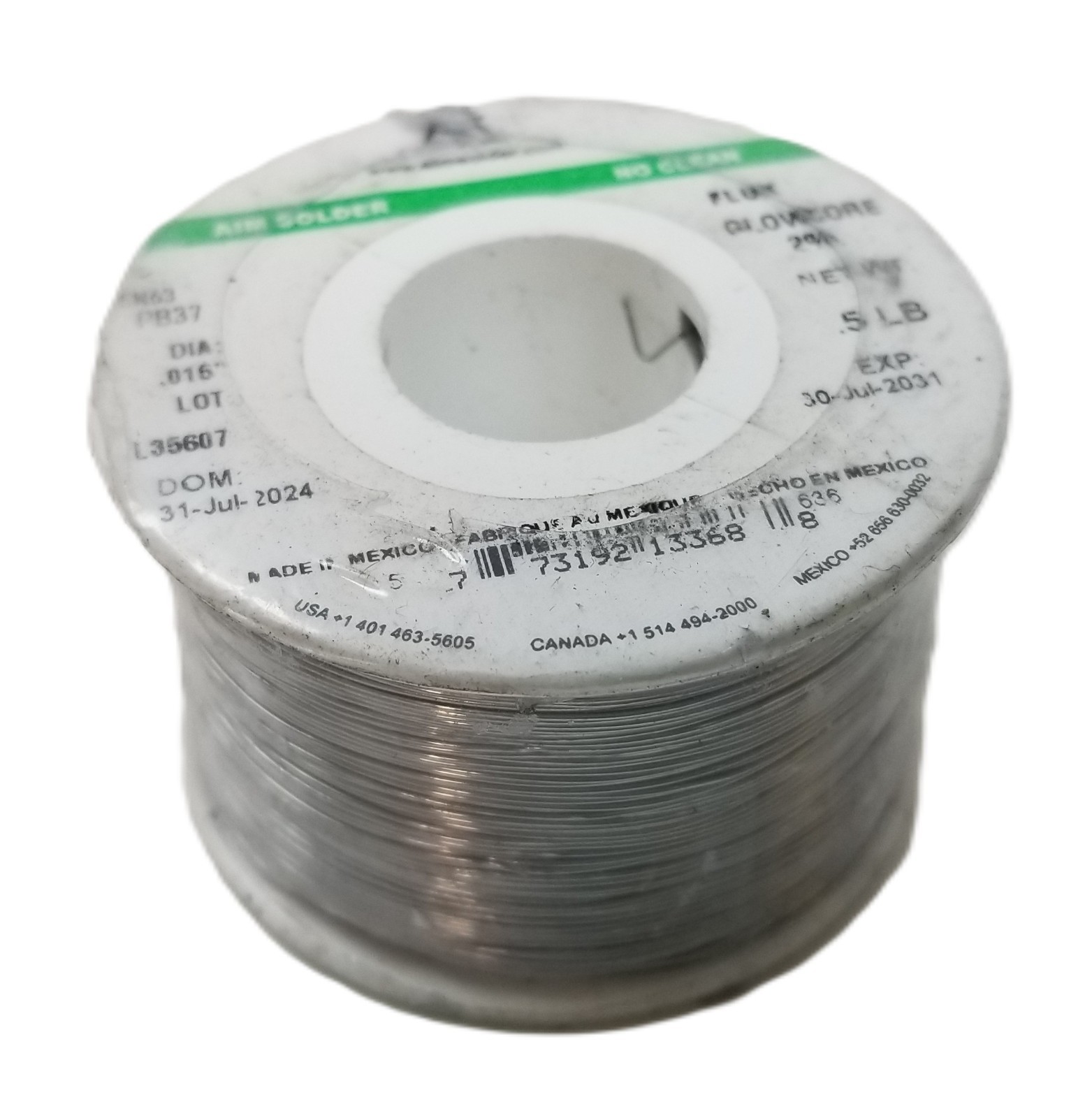 1lb AIM 13368 Wire Solder .015″ 0.38mm Diameter No Clean 2% Glow Core Flux NEW