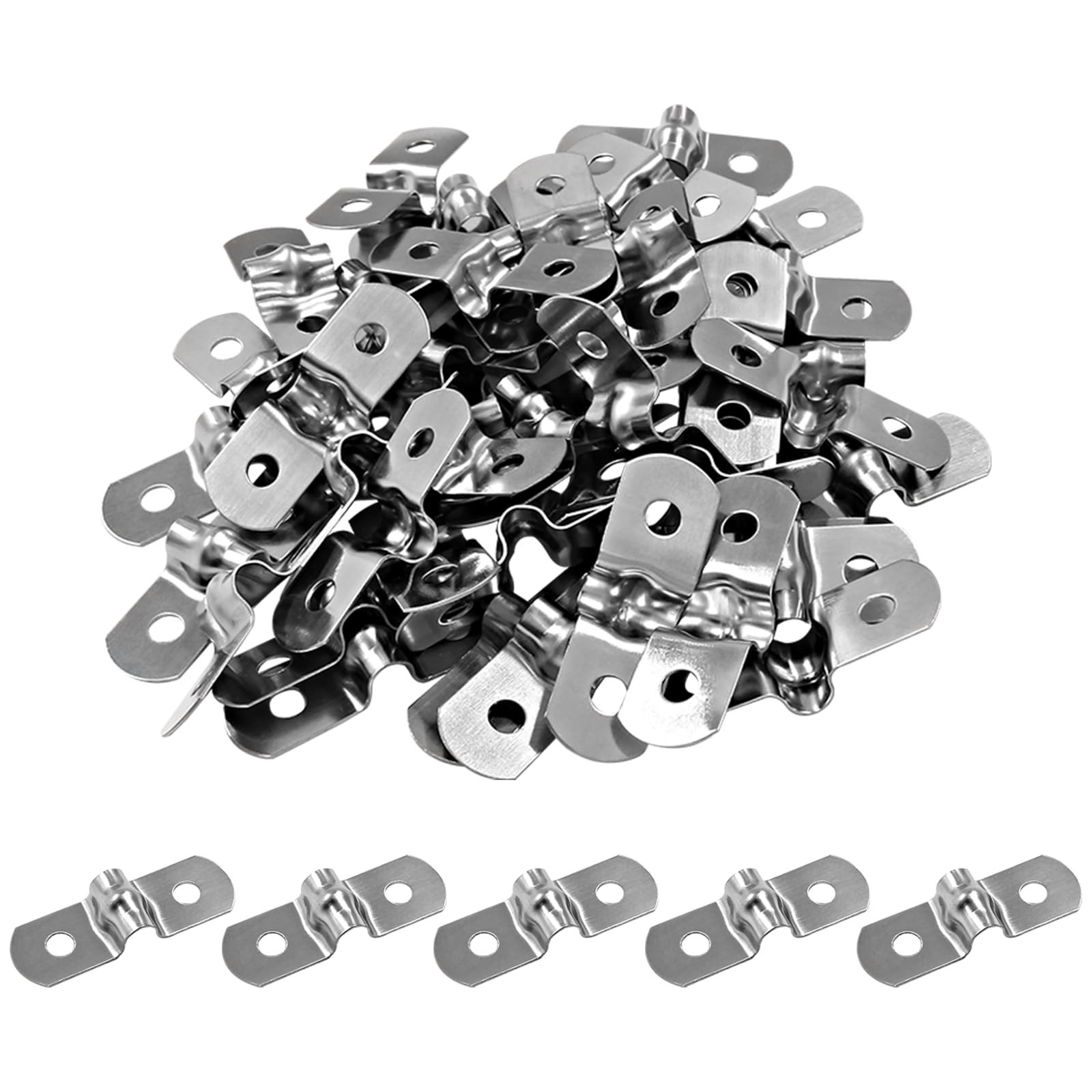 50-Pack M5 Stainless Steel Pipe Strap Clamps 3/16″ Two-Hole U Brackets