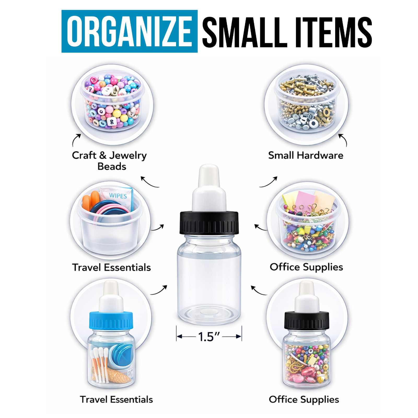 10 Pack 3.5g Bottle Style Storage Jars with Lids Assorted Graphic Designs