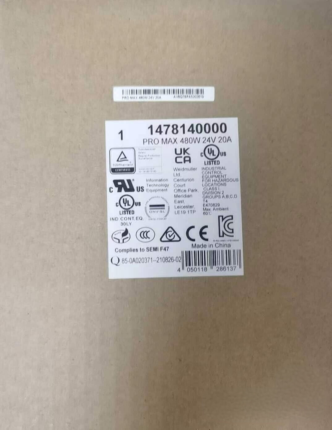 1pcs Weidmuller PRO MAX 480W 24V 20A 1478140000 Switching Power Supply