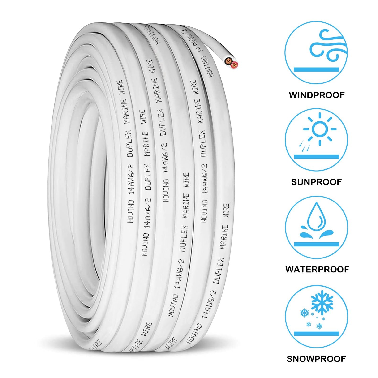 14 Gauge Marine Wire,100ft 14 AWG 14/2 Duplex Grade Wire 100 ft, White