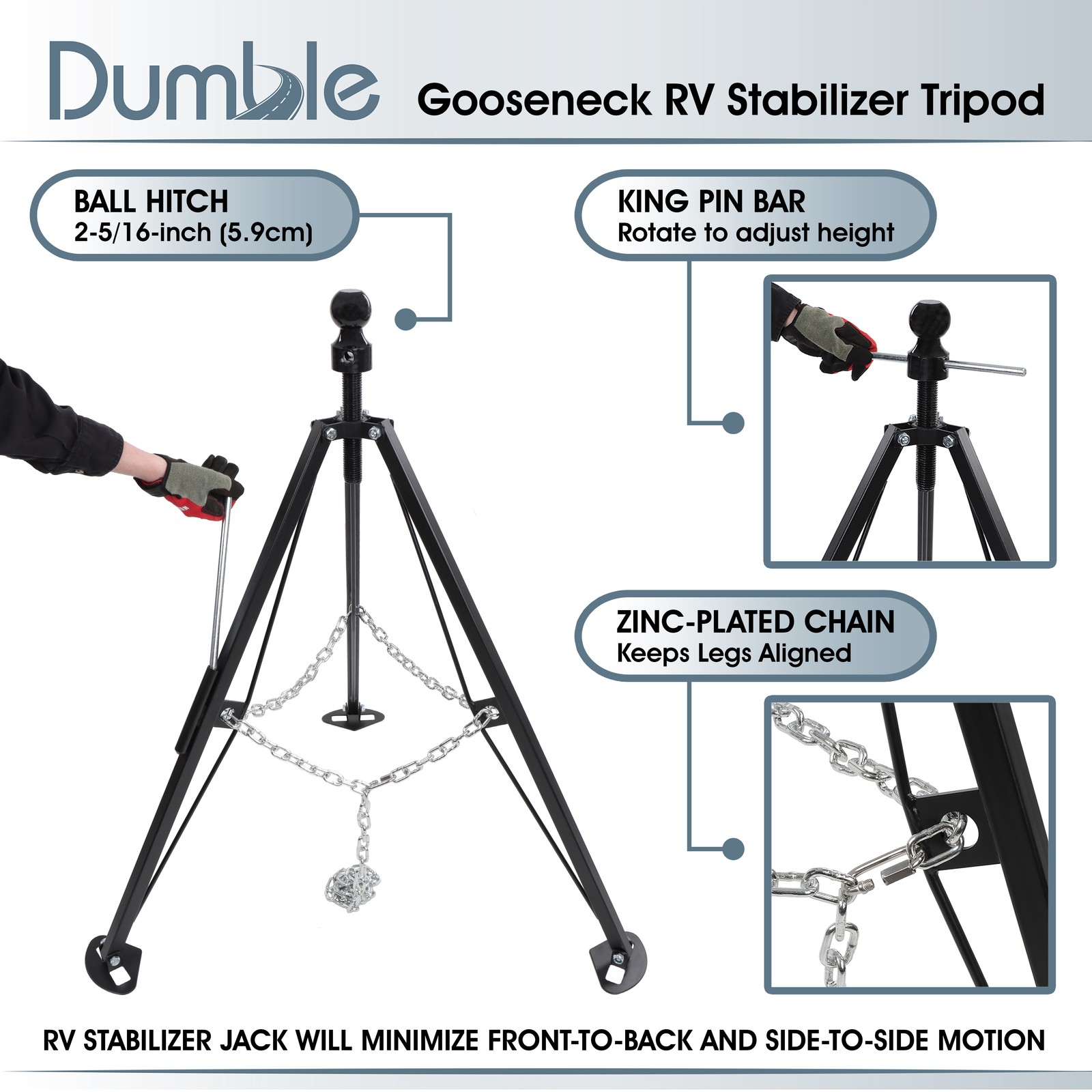 Clearance-Dumble Gooseneck RV Stabilizer Tripod – 7500lb Cap Ball Joint