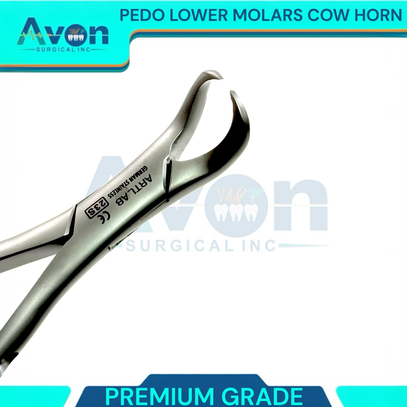 23S Pediatric Lower Molar Extraction Pliers, Cow Horn Beak, Perforated Handle 1x
