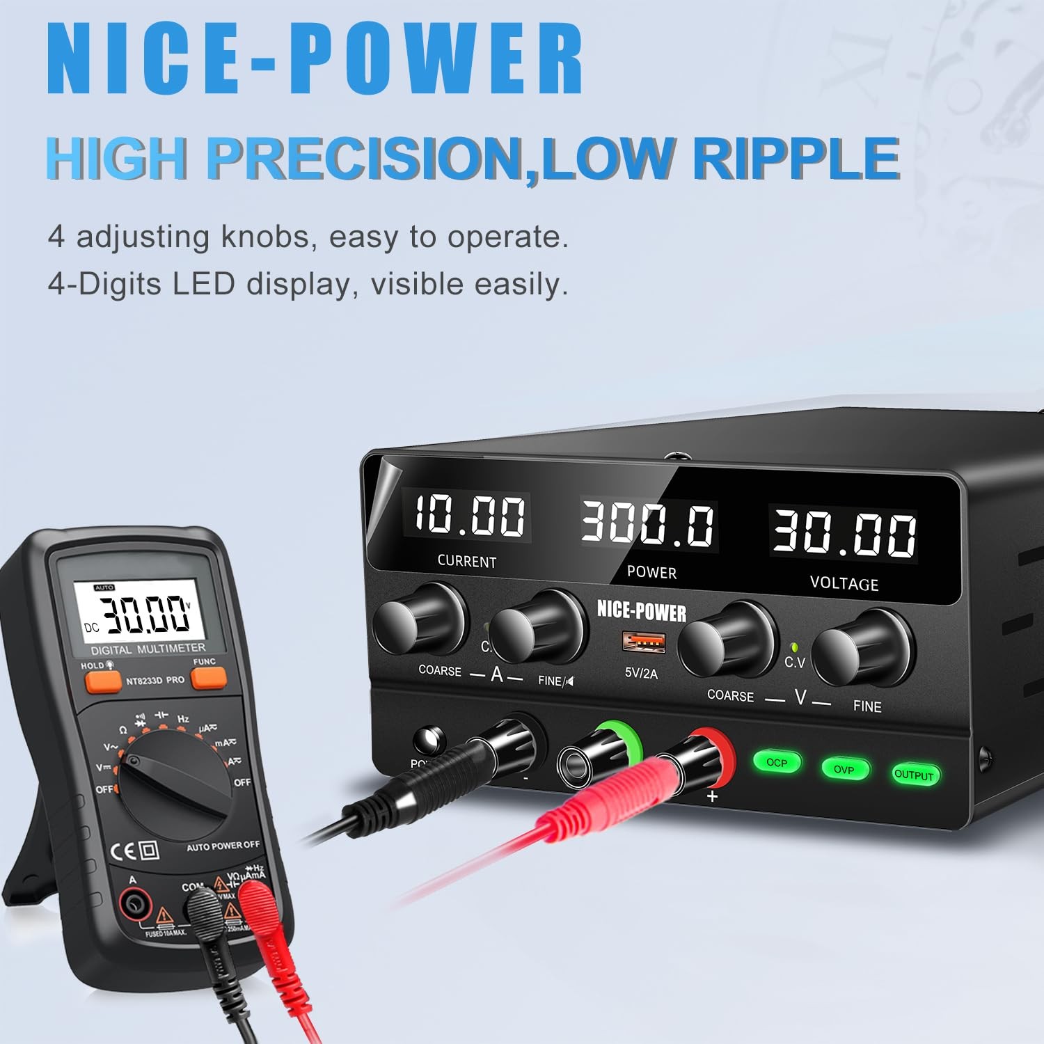 DC Power Supply Variable 30V 10A, 300W Encoder Adjustable Switching Regulated…