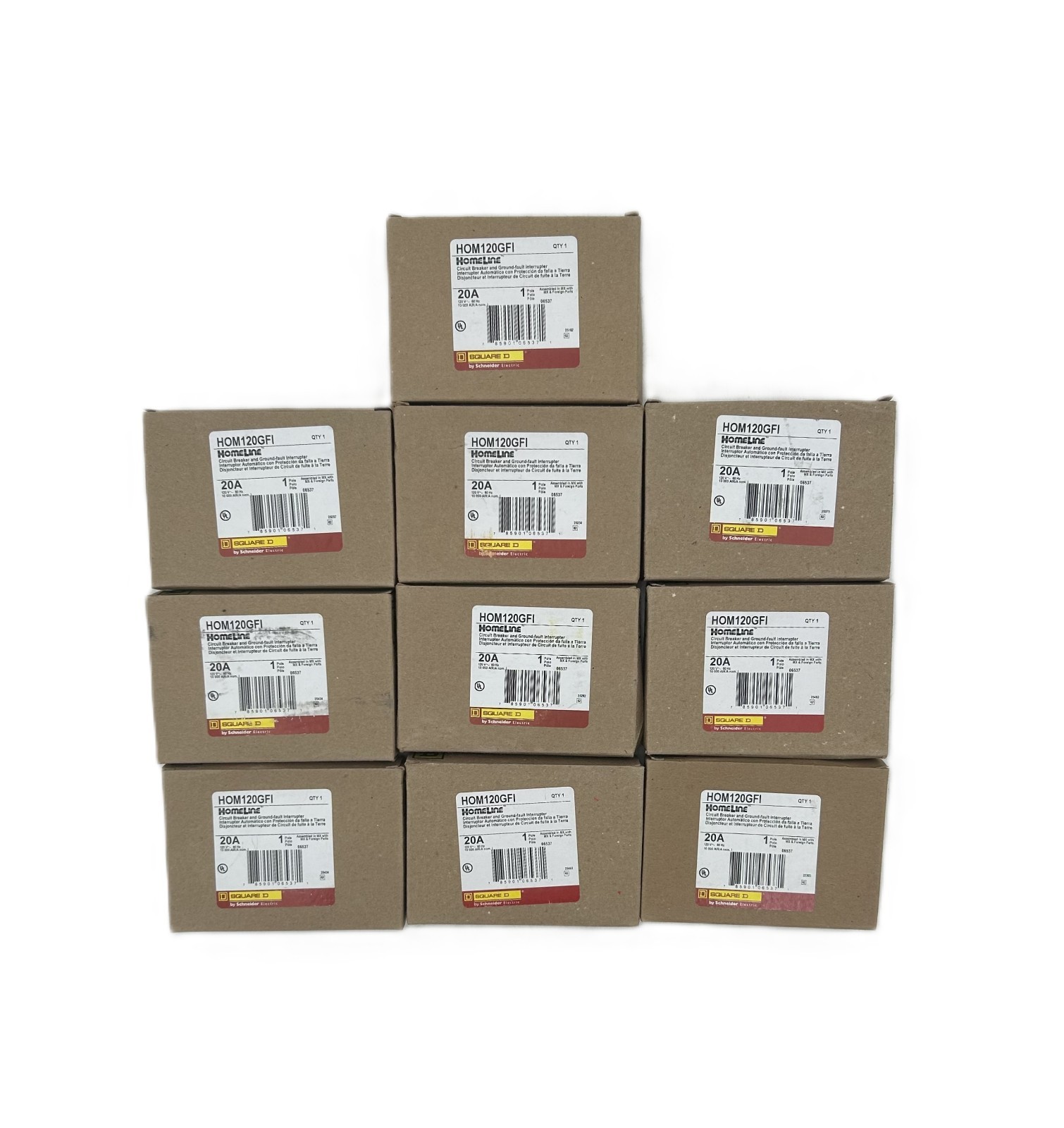 (10) New Square D HOM120GFI Homeline Circuit Breaker 20A 1-Pole 120V