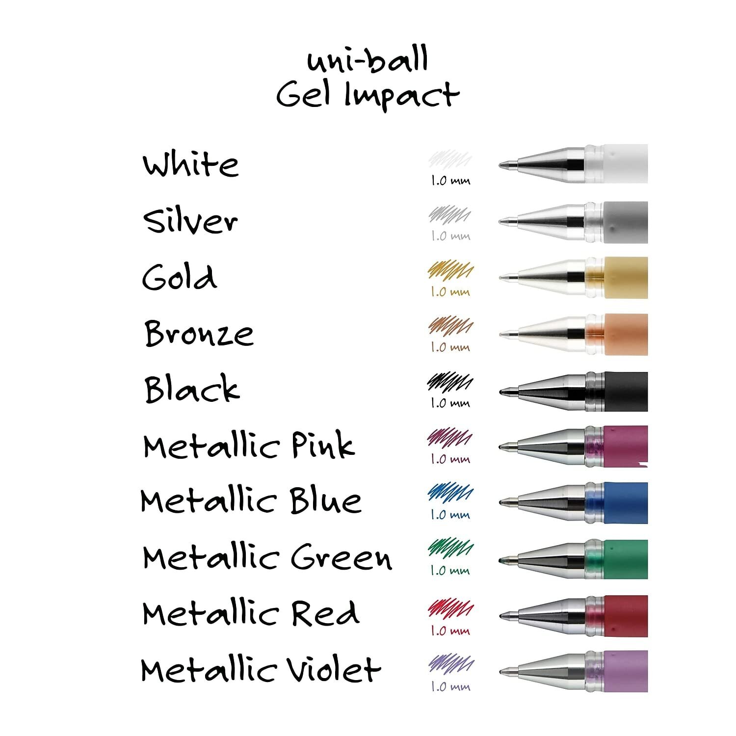 Uni-ball Impact Gel Pens Bold Point 1.0mm Assorted Metallic 3 Count