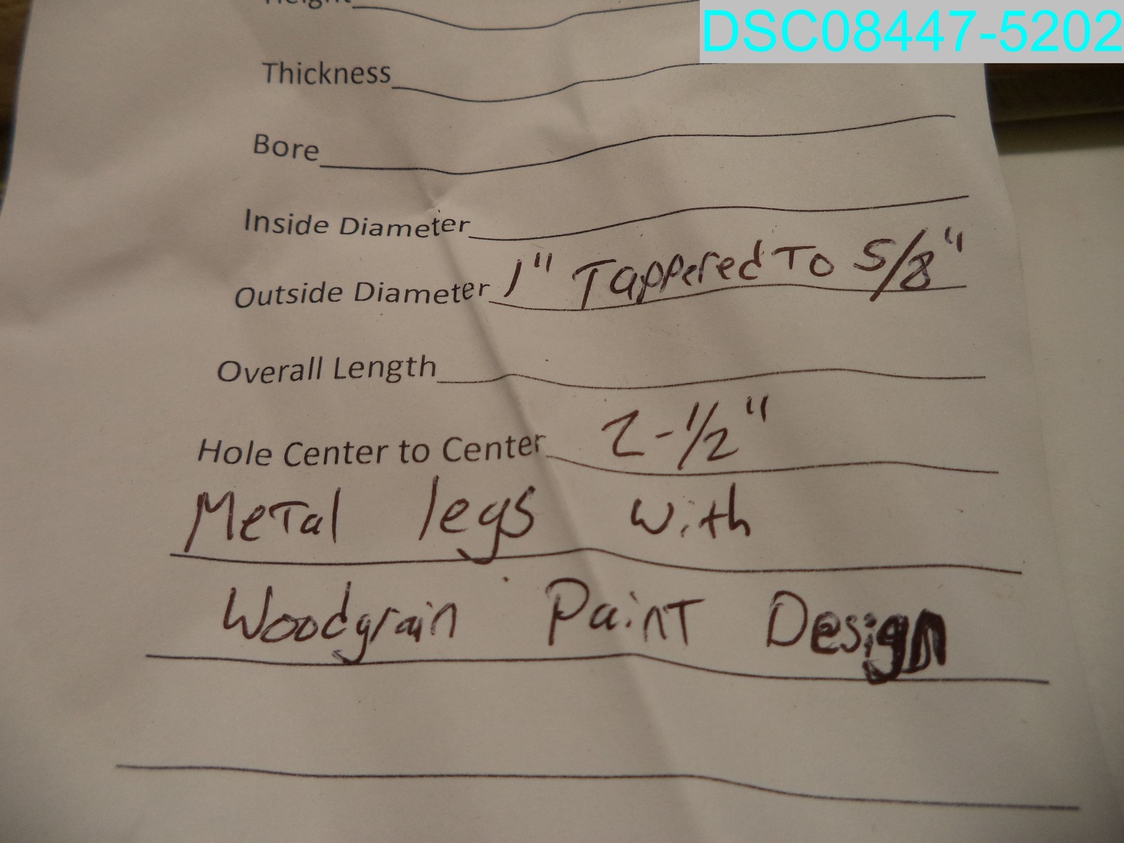 QTY=3: 16-3/4″ L Wood Grain Metal Table Legs 1″ D Tapered To 5/8″