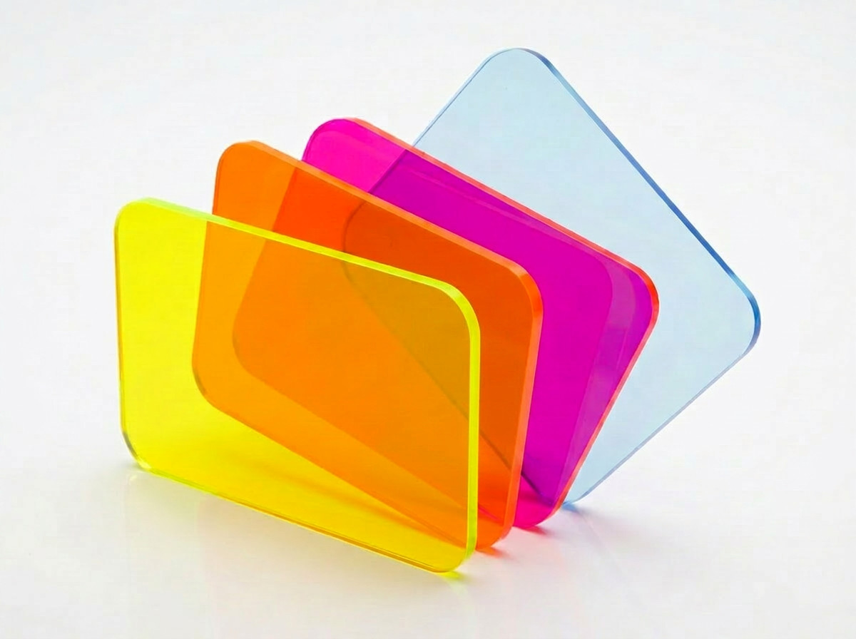 Plexiglas® acrylic glass fluorescent blue red/pink yellow orange plate cut