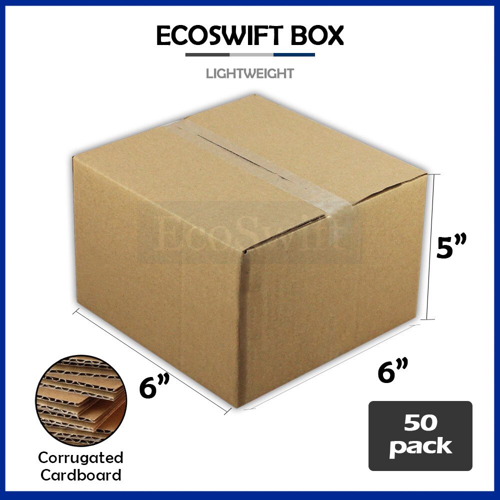 50 6x6x5 EcoSwift Cardboard Packing Moving Shipping Boxes Corrugated Box Cartons